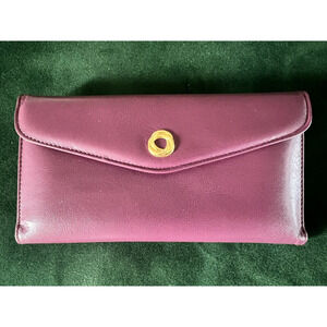 NWOT VTG Buxton Burgundy Leather Long Wallet Clutch Coin Checkbook Organizer